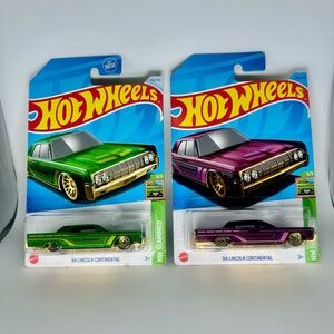 Hot Wheels Lincoln Lot Of 2x -‘64 Lincoln Continental Pink & Green Dollar Genral
